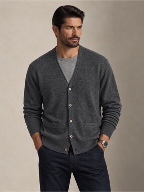 Cashmere Boutique 100% Cashmere Cardigan Sweater Men’s M Gray Button Front
